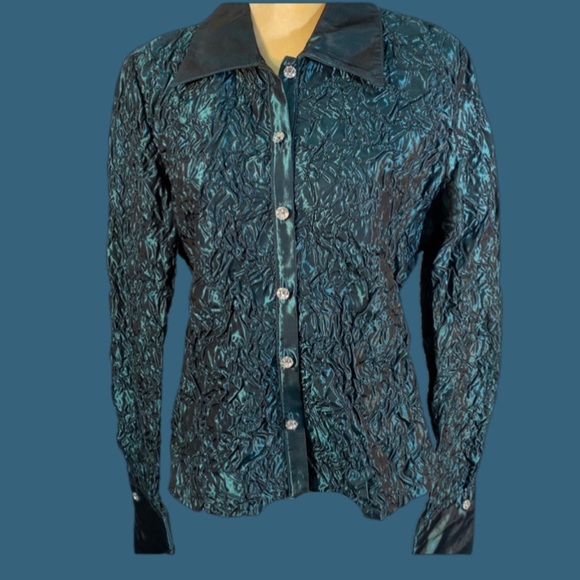 JS Collection Byron Down Shirt Top Blue-Green SZ14 - Picture 3 of 8